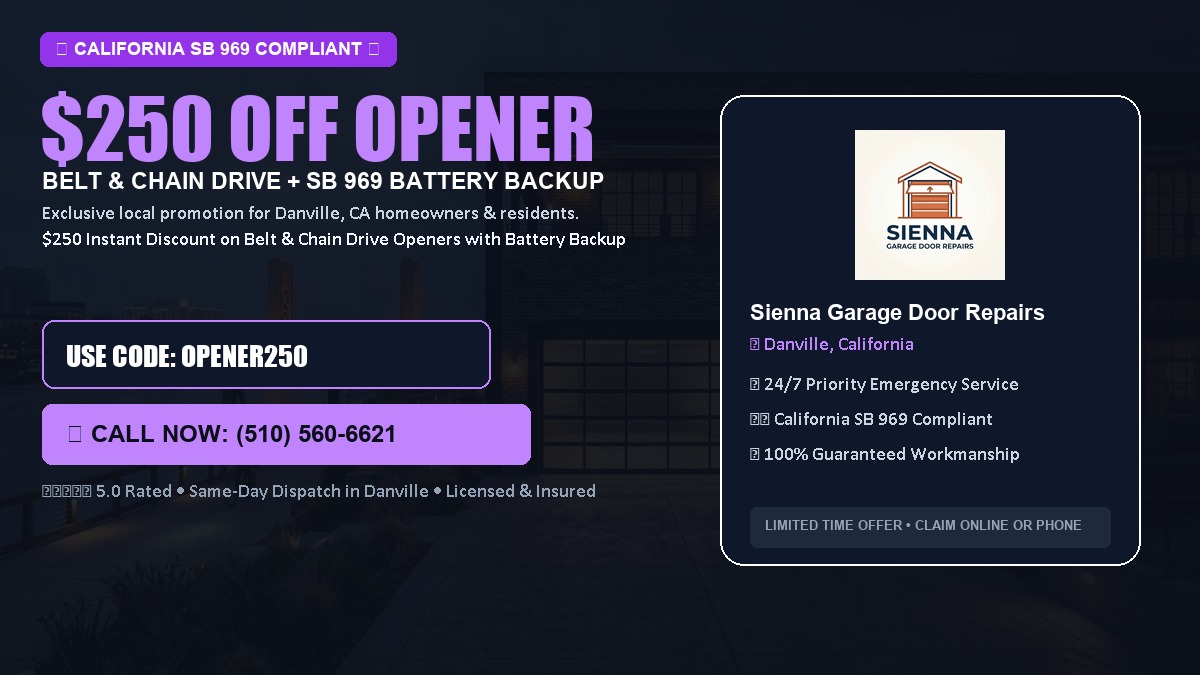 $250 OFF Smart Garage Door Opener Installation (Belt & Chain Drive with California SB 969 Battery Backup) in Danville, CA