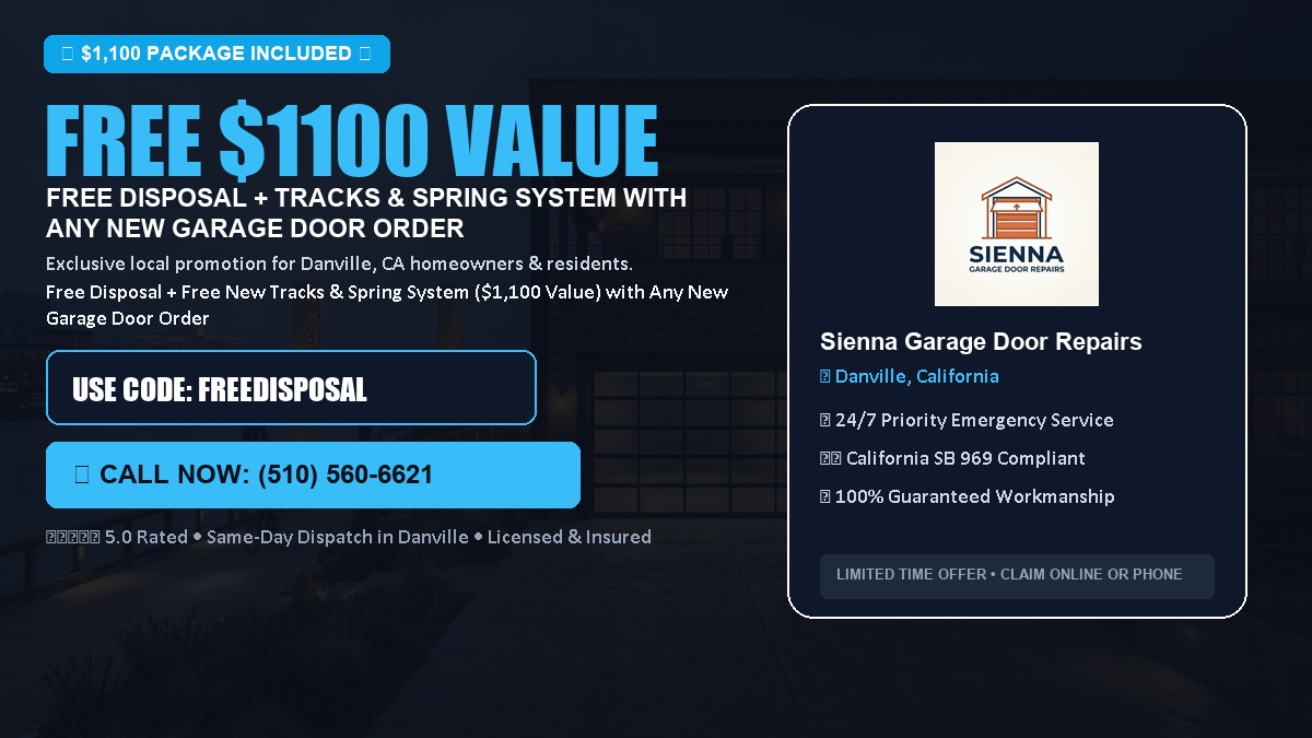 Free Disposal + Free New Tracks & Spring System with Any New Garage Door Order ($1100 Value) in Danville, CA